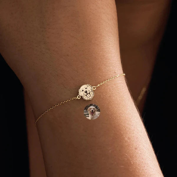 Pet Portrait Bracelet - 925 Sterling Silver - Cat Dog Head Bracelet
