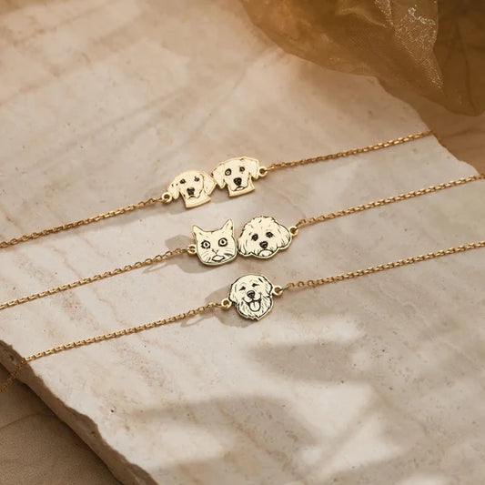 Pet Portrait Bracelet - 925 Sterling Silver - Cat Dog Head Bracelet